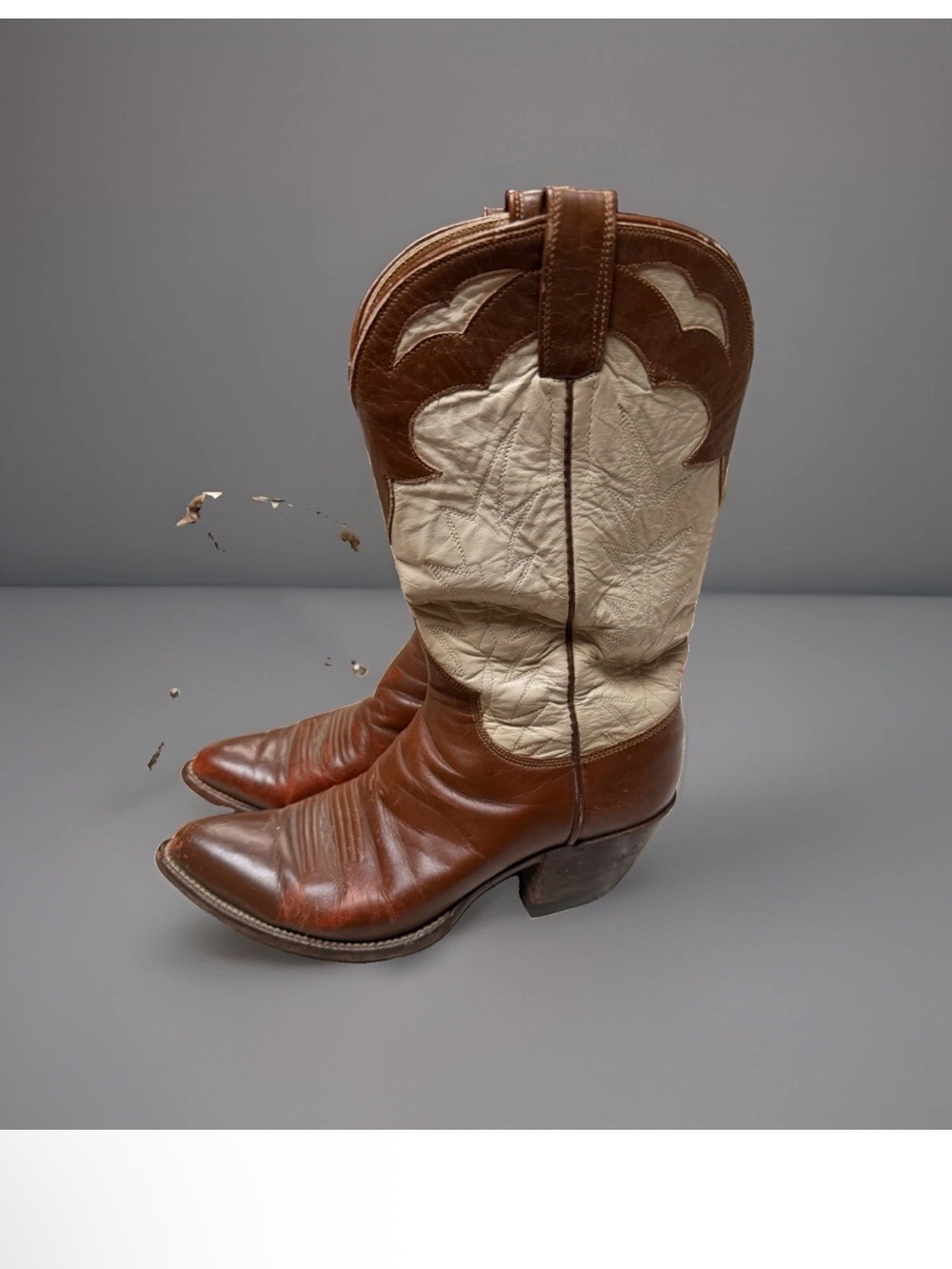 Men's 7.5-8 D Cowboy Boots Full Custom 2-Tone Brown 10 7/8" Outsole No Markings